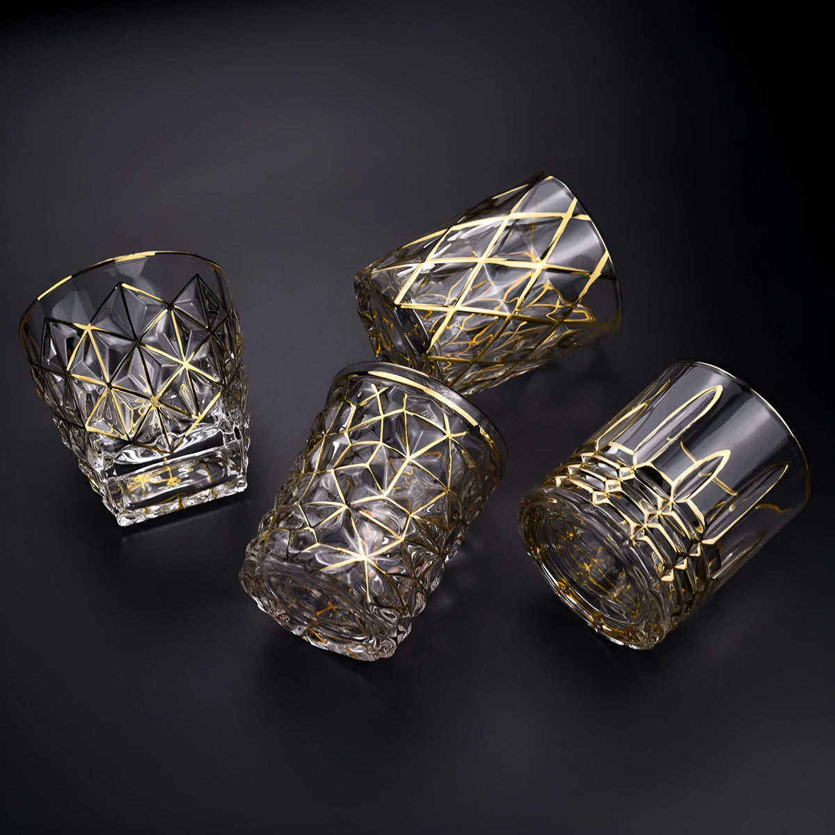 330ml crystal glass cup with hand-painted gold detail, cylindrical single-layer shape for family use
