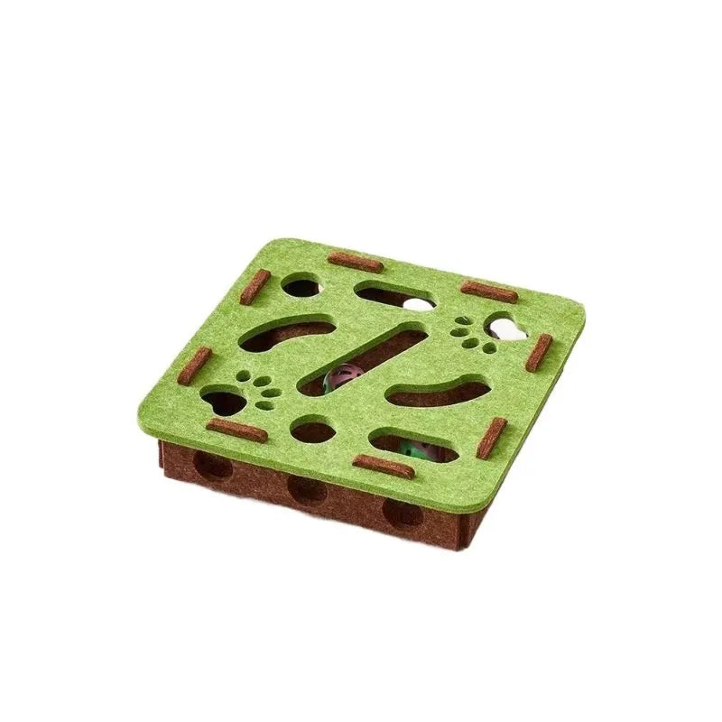 Green brown felt cat scratching pad measuring 30cm square for indoor cats