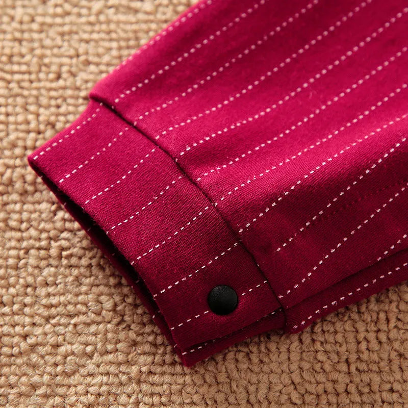 Wine red cotton baby boy romper one-piece suit with long sleeves and single-breasted closure