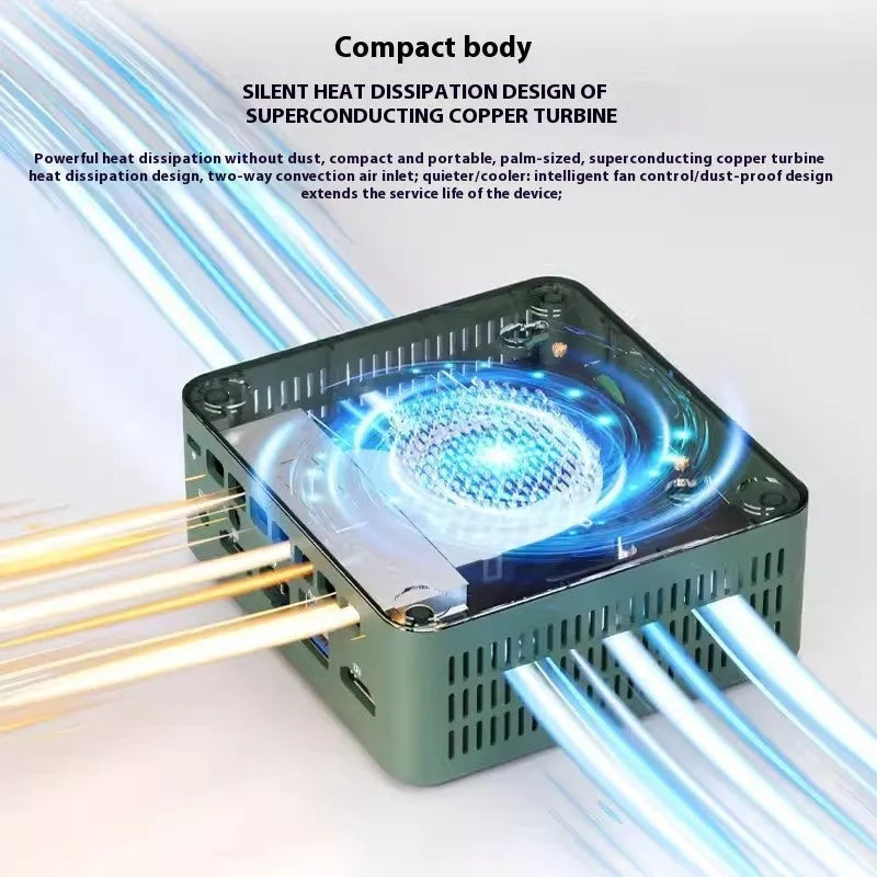 Mini computer host with 16GB memory and 1TB SSD, compact desktop PC for office and games.