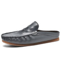 Men's breathable summer semi-slippers in black with rubber sole and artificial PU upper