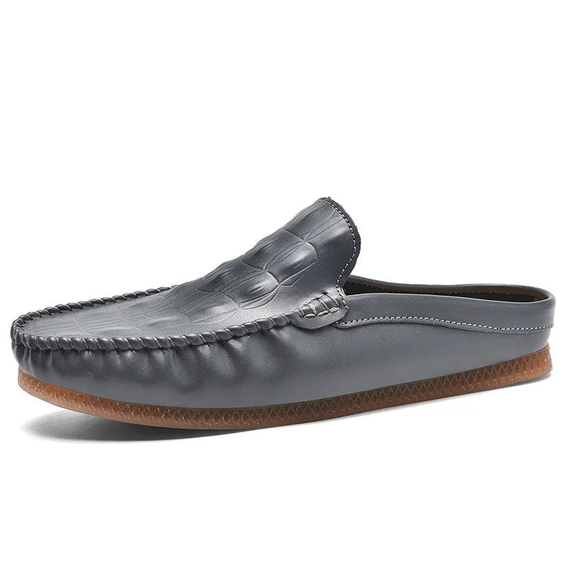 Men's breathable summer semi-slippers in black with rubber sole and artificial PU upper