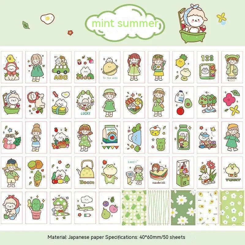 Hand-drawn heart stickers with cartoon characters for notebooks and screen protectors