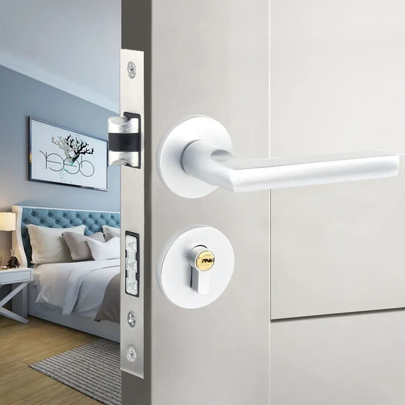 Household indoor split magnetic door lock handle for timber doors with aluminium alloy construction