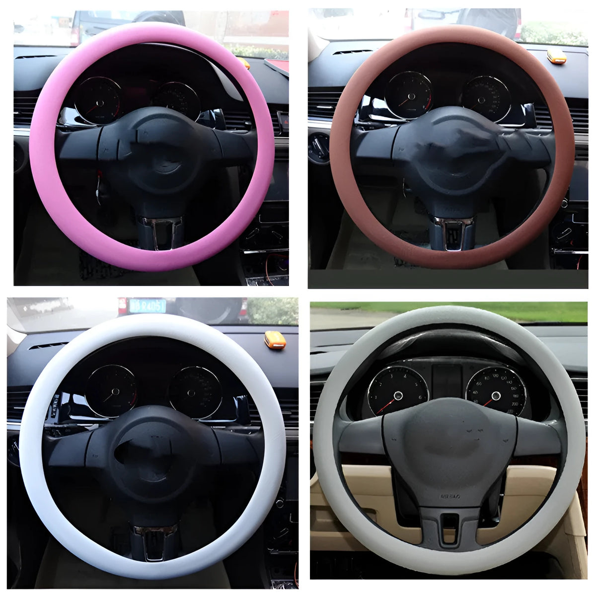 Anti-slip silicone steering wheel cover for 32-40cm small car wheels, imitation leather texture, black