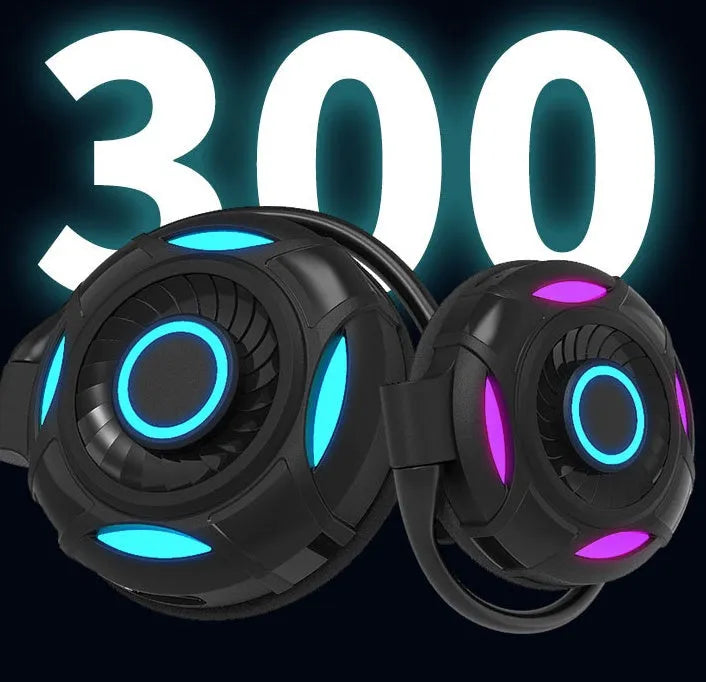Black and white wireless Bluetooth gaming earphones with hanging ear design and USB connectivity