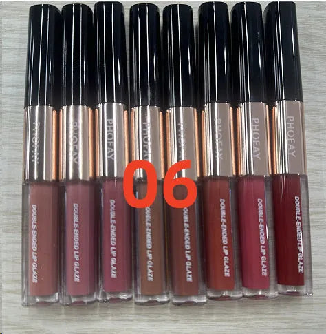 C-L021 double-head lip gloss tube with non-stick cup applicator in one of eight colour shades.