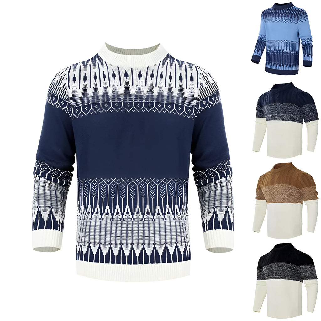 Men's knitted long-sleeve pullover sweater in a selection of styles and sizes.