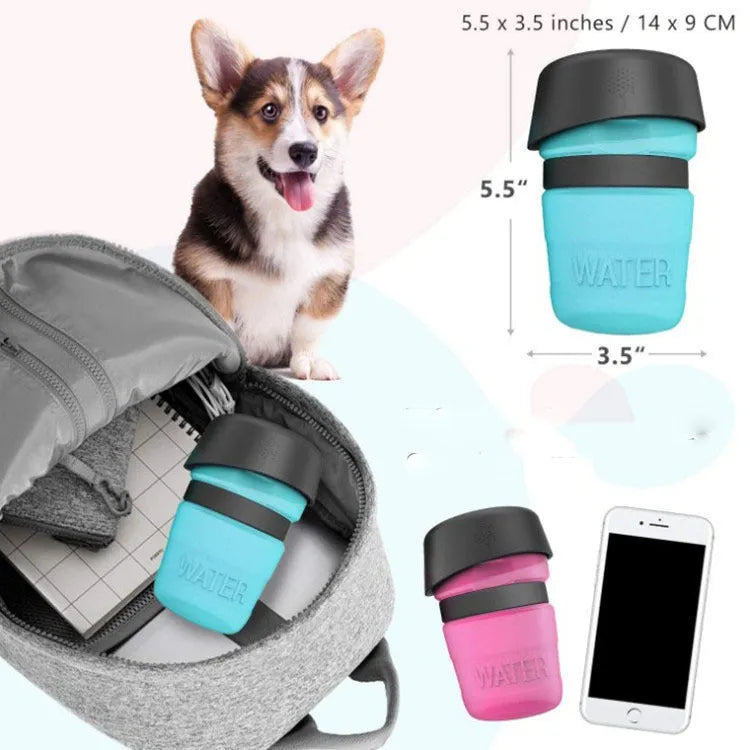New improved creative silicone pet water bottle 520ml in sky blue with squeeze cap for dogs