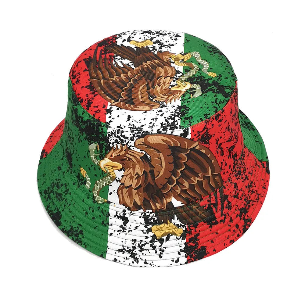 Eagle pattern printed bucket hat with dome crown in M size fitting 56-58cm head circumference
