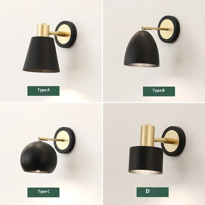 Nordic style iron wall lamp mounted on a wall beside a bed