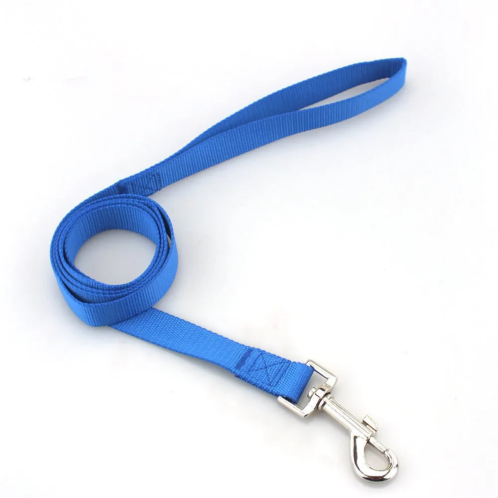 Solid colour polyester dog hand holding rope showing available colour options and size specifications