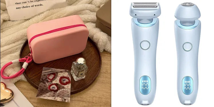 2-in-1 USB rechargeable electric shaver for women with square and round heads, pink colour, for whole body hair removal