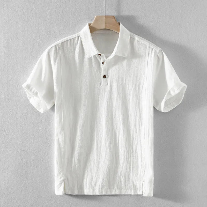 Men's loose fit linen blend casual shirt in a solid colour