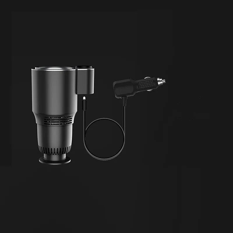 Black car hot and cold cup with USB cable, aluminium body, single pack for vehicle drink temperature control
