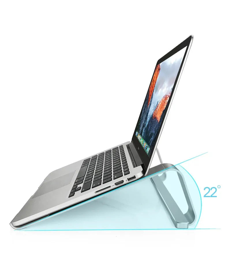 Aluminium alloy laptop stand for 11-17 inch laptops, basic 262x210x82mm size, silver finish