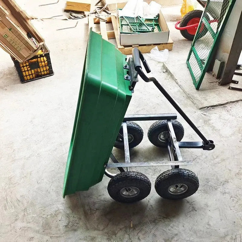 Green four-wheel plastic dump truck with a tipping bed, model TC2145.