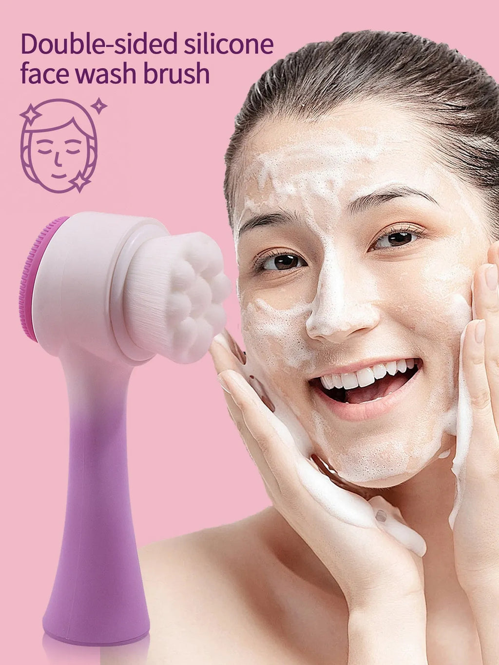 Facial brush and coral fleece hair band set in assorted colours including purple, grey, white and pink
