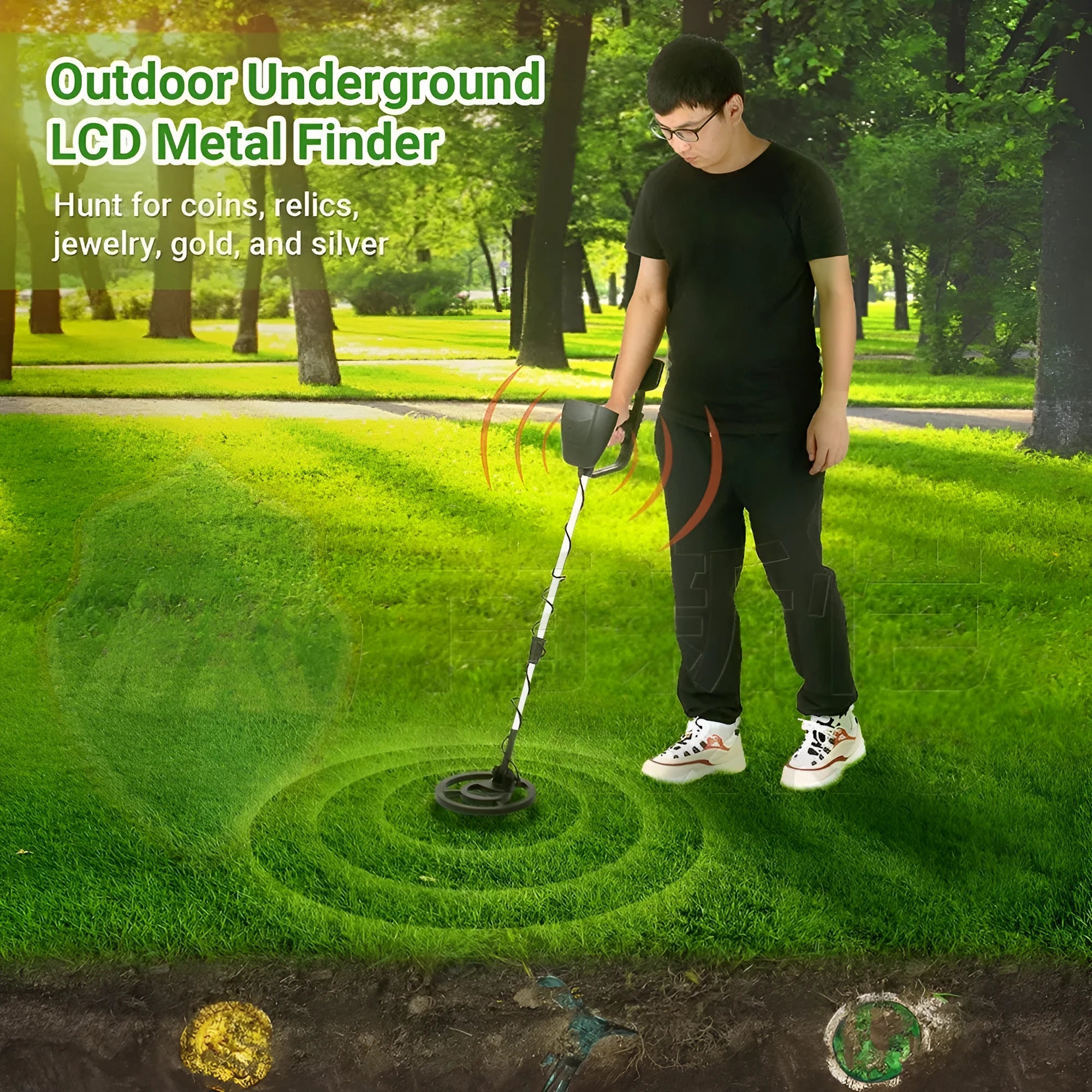 MD4090 outdoor archaeological underground metal detector with alloy plastic body, dimensions 1070x220mm, weight 1500g