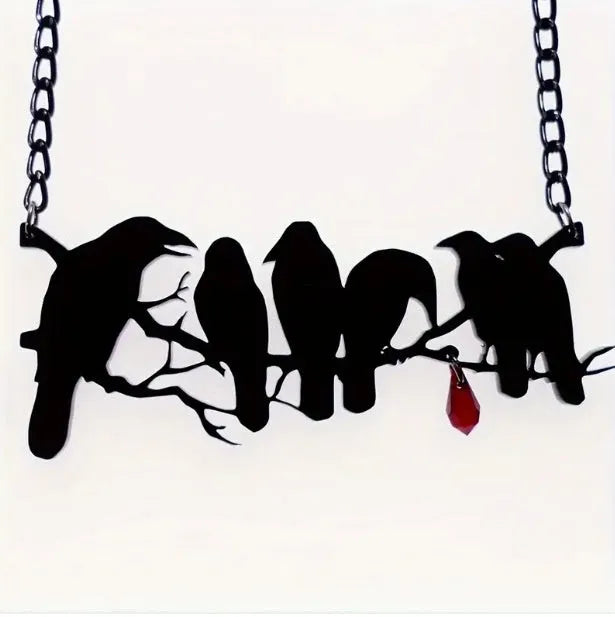 Black crow bird design necklace with electroplated finish on cross chain