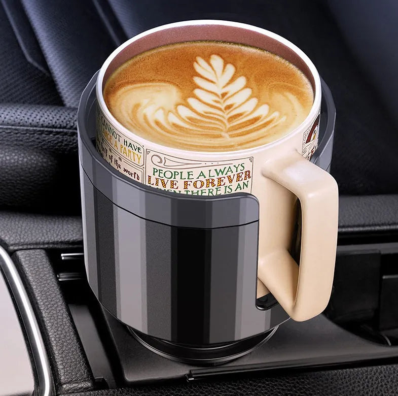 Matte black adjustable car cup holder expander for large bottles and cups.