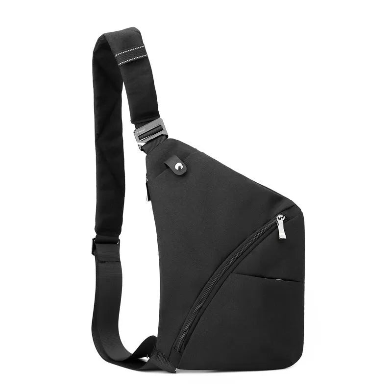 Men's oxford cloth chest bag in grey colour with left shoulder configuration