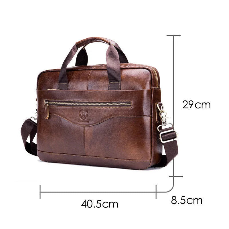 Captain Cow first layer cowhide leather briefcase, business casual bag, 40.5cm x 29cm x 8.5cm, brown or black