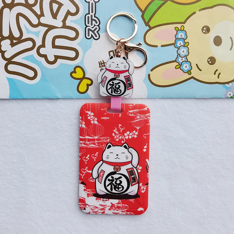Lucky Cat cartoon design plastic certificate holder sleeve with a metal ferrule pendant.
