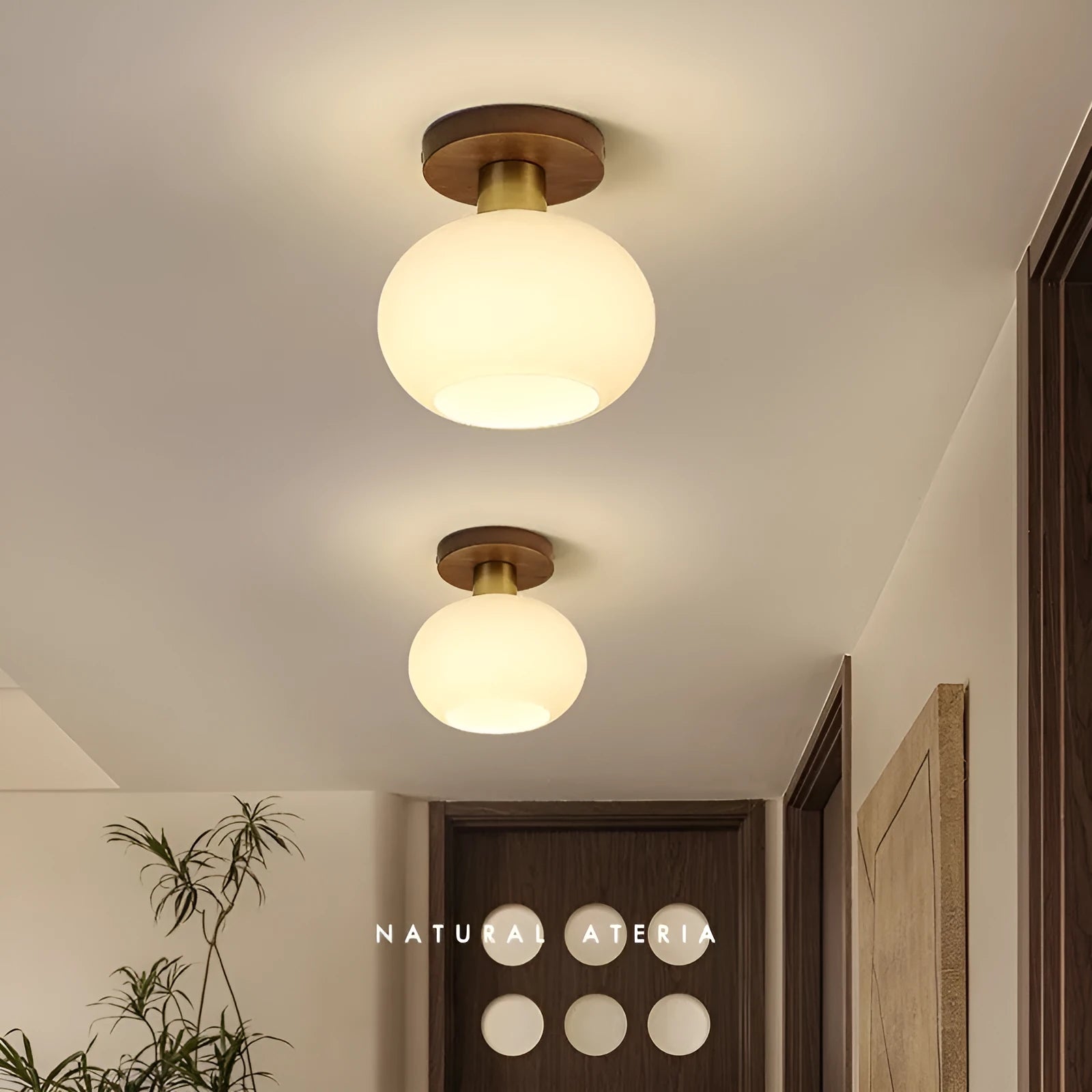 Walnut brass ceiling lamp with 5 watt bulb for corridor and balcony, light luxury style
