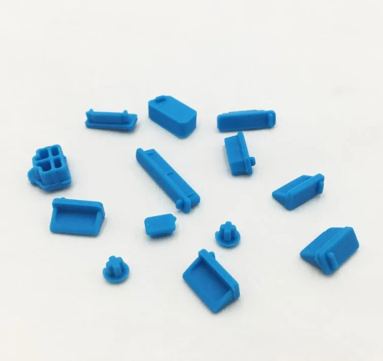 13-piece silicone laptop dust plug set for VGA USB HDMI audio RJ45 SD and 1394 ports in transparent and colours