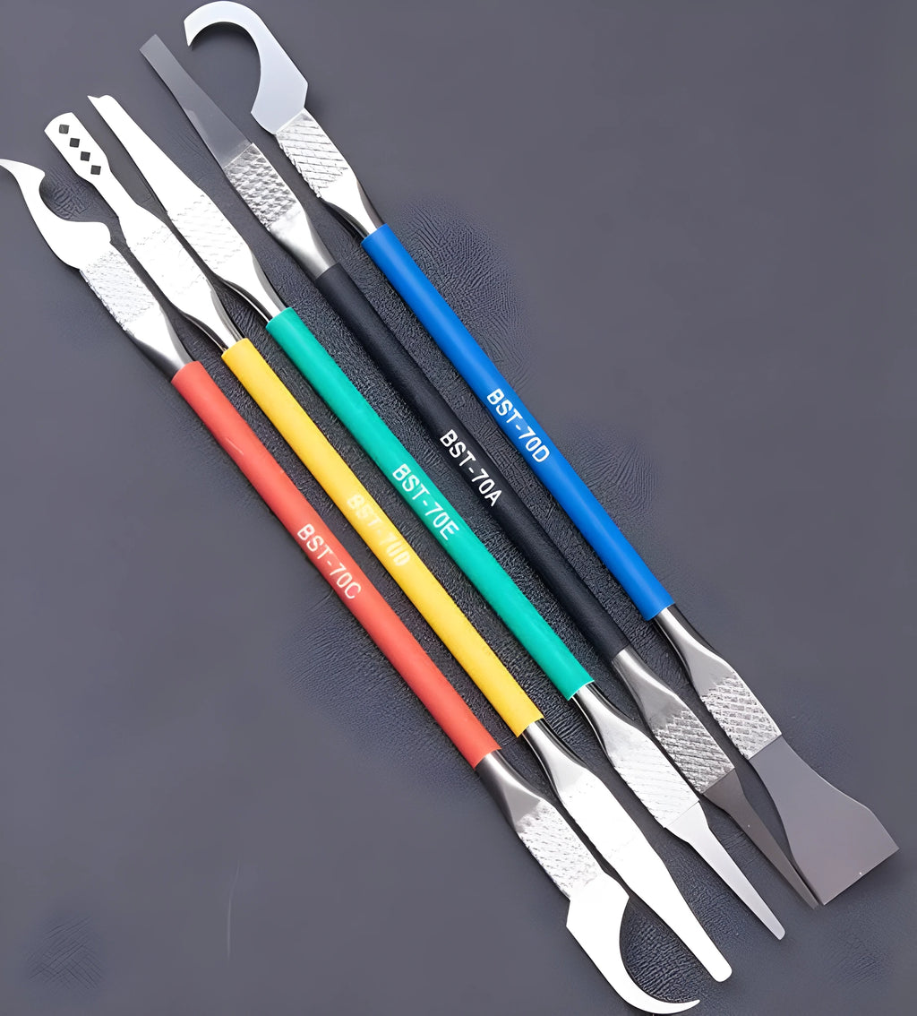 Five stainless steel crowbar tool knives for plastic component disassembly