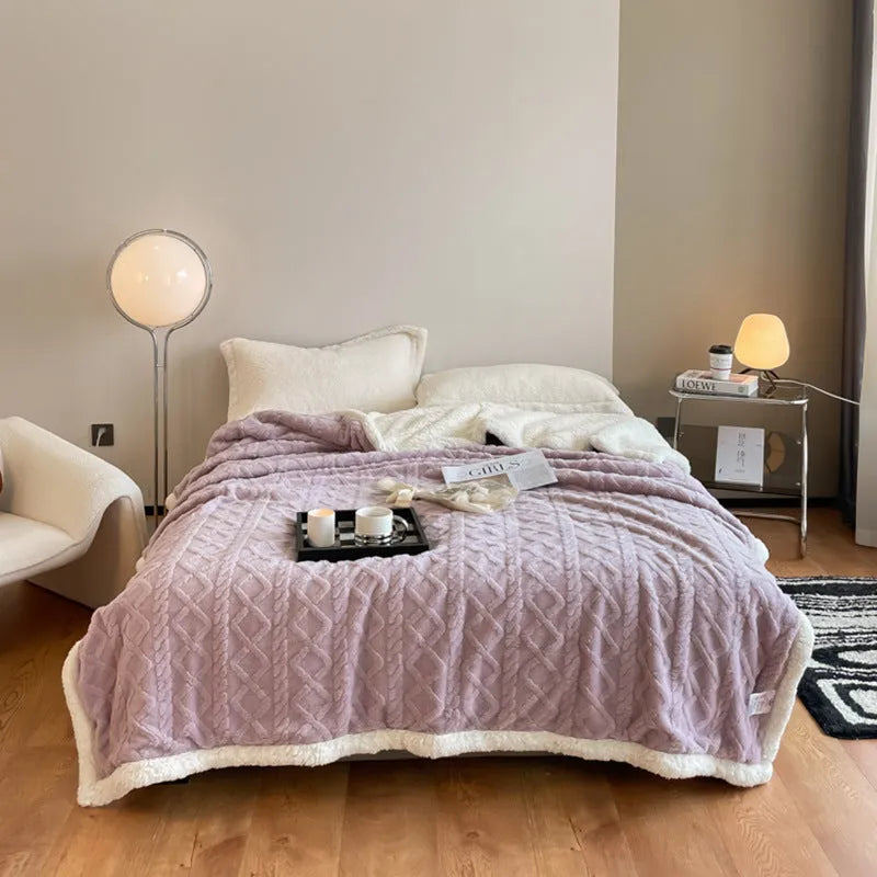 Polyester thermal flannel blanket in beige colour, sized 180cm by 200cm for winter warmth.
