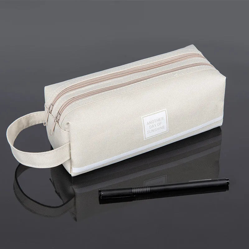 Canvas double-layer stationery box for junior high school students in blue colour