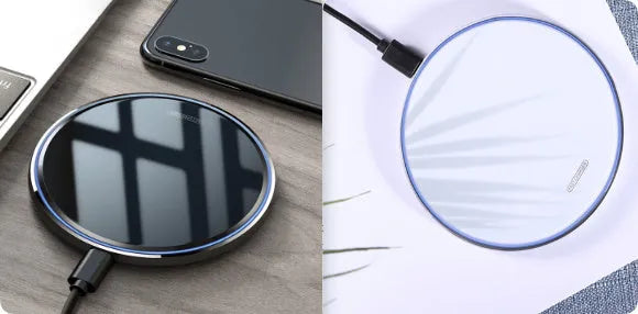 10W mirror wireless charger black slim 101x101x6.8mm on desk