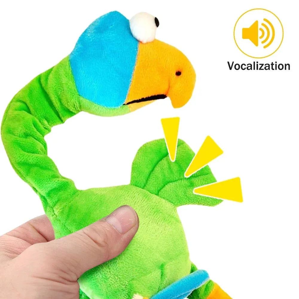 Screaming chicken sound dog toy in black, green and orange colours