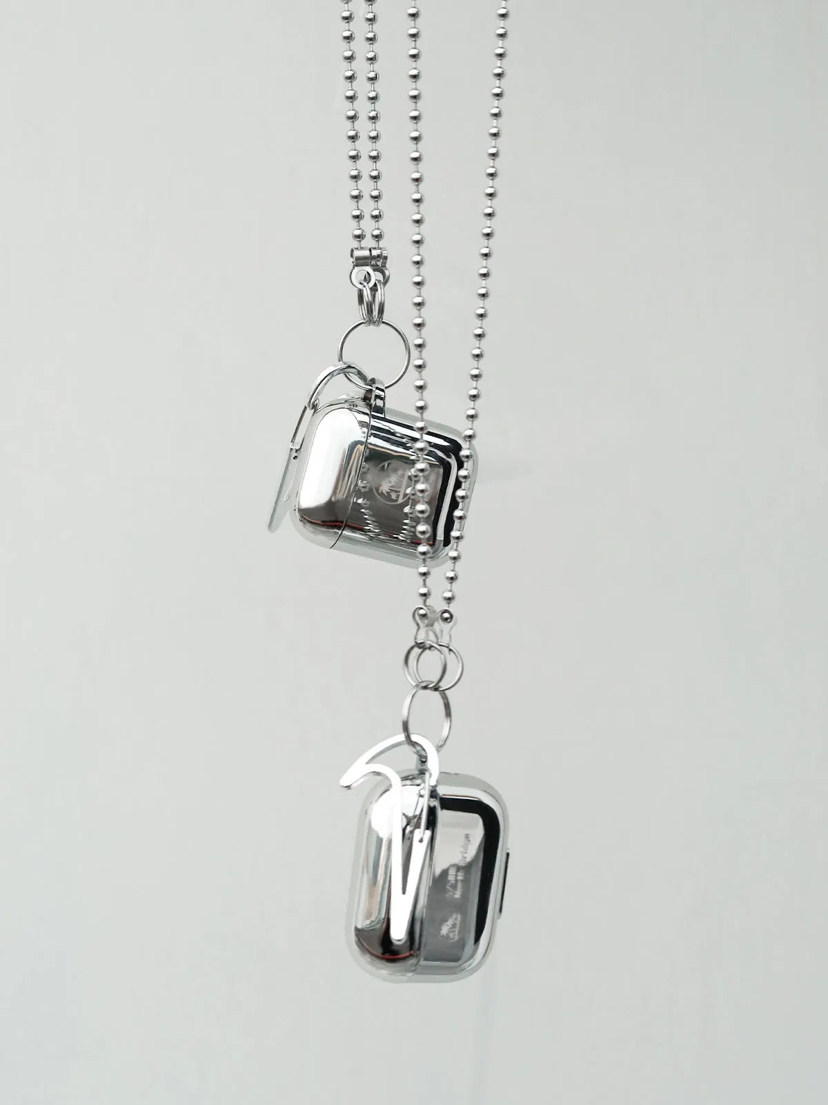 TPU neck hanging soft case for Apple AirPods with silver neck and diagonal double chain style option