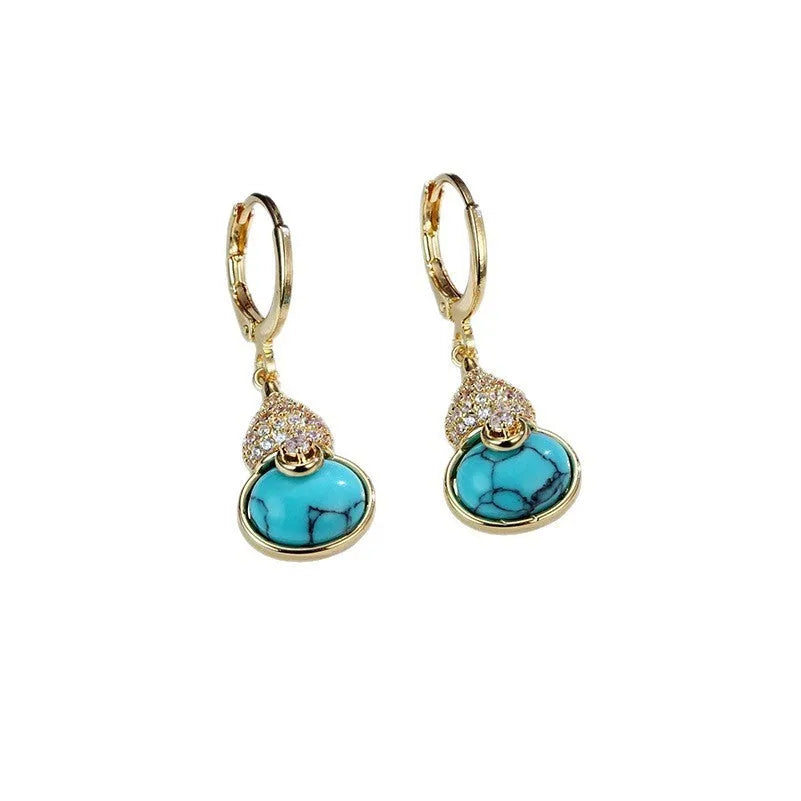 Turquoise gourd earrings and necklace set in brass with 18K real gold plating and electroplated finish