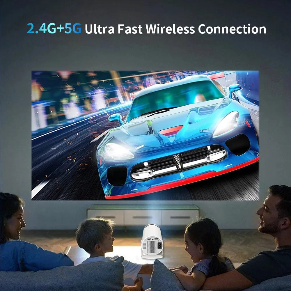White Barrel X10 PLUS portable smart projector with gamepad and remote control on flat surface