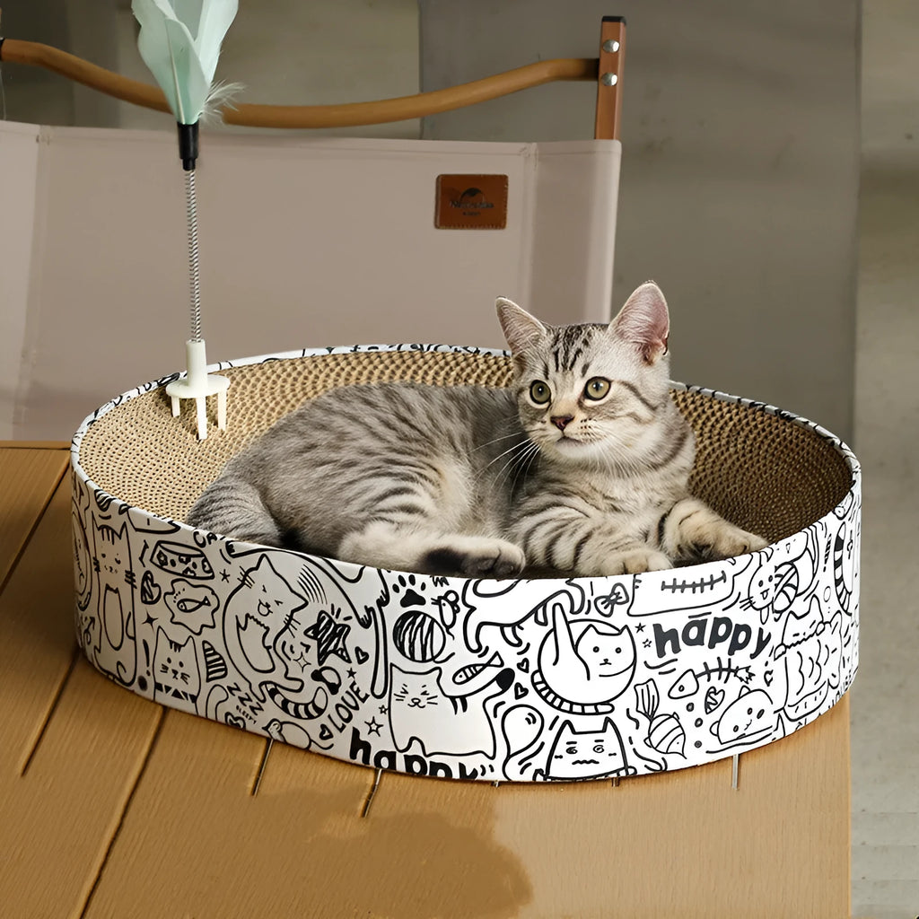 White oval cat scratch board made from corrugated paper, 33x43x10cm, single unit