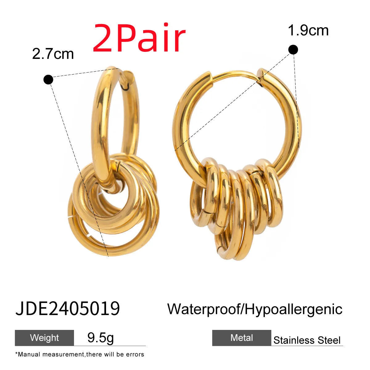 Pair of stainless steel ins style earrings with an electroplated finish in colour option JDE2405019.