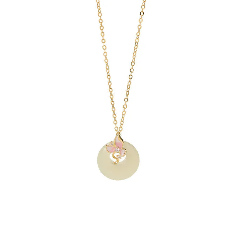 925 silver orchid necklace with peace buckle clasp and floral pendant on O-ring chain