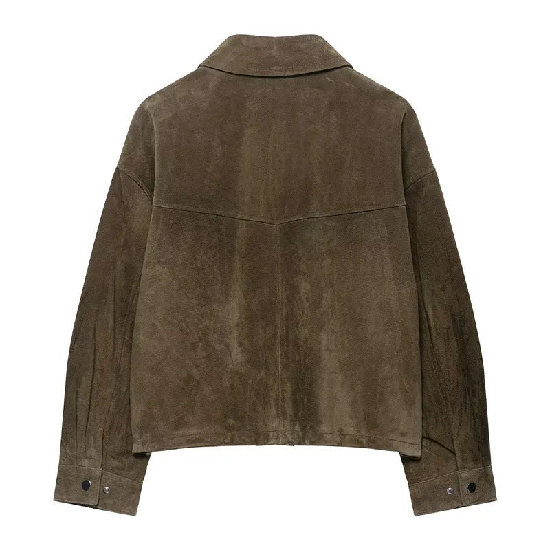 Women's PU fabric casual jacket in picture colour with regular fit Japanese Korean style