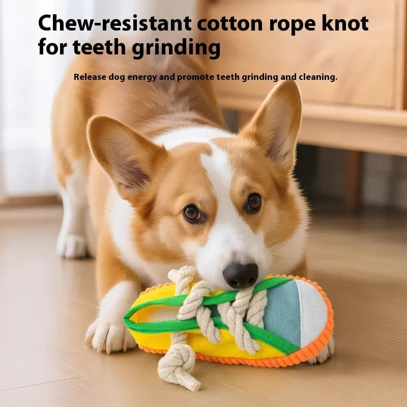 Plastic dog slippers chew toy with self-hi sound in yellow, black or blue colour options