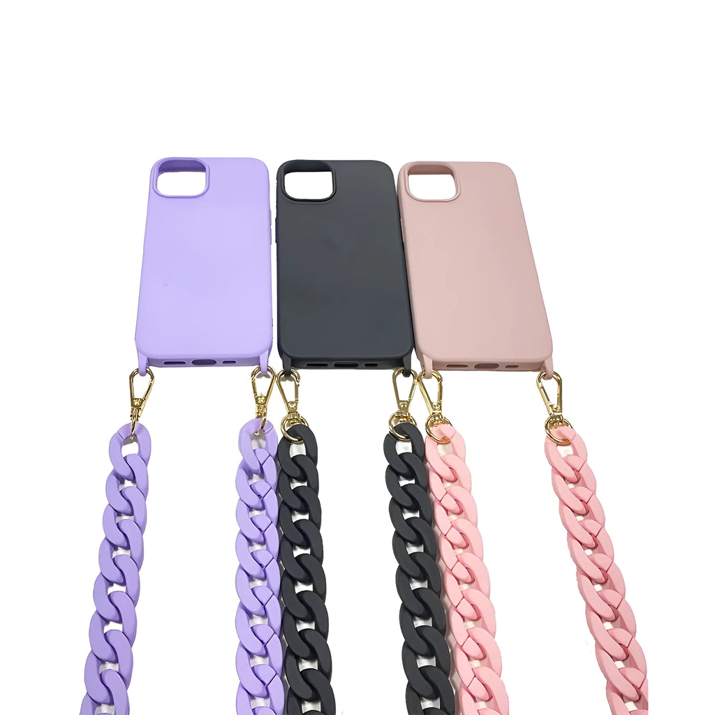 DIY frosted handle chain phone cover in liquid silicone for iPhone with shoulder sling, shockproof anti-fall protection