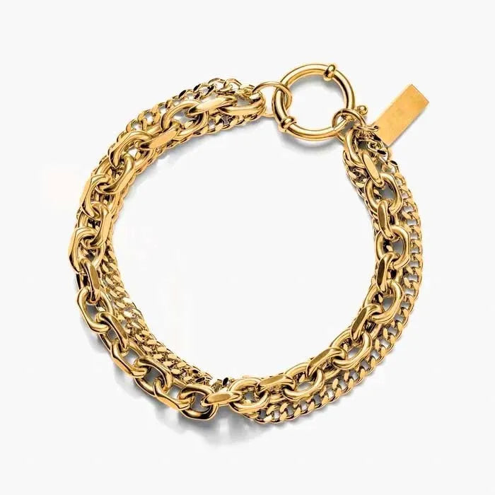 Stainless steel unisex geometric bracelet with polished finish, bending and connection design, gold or silver, 15cm to 21cm