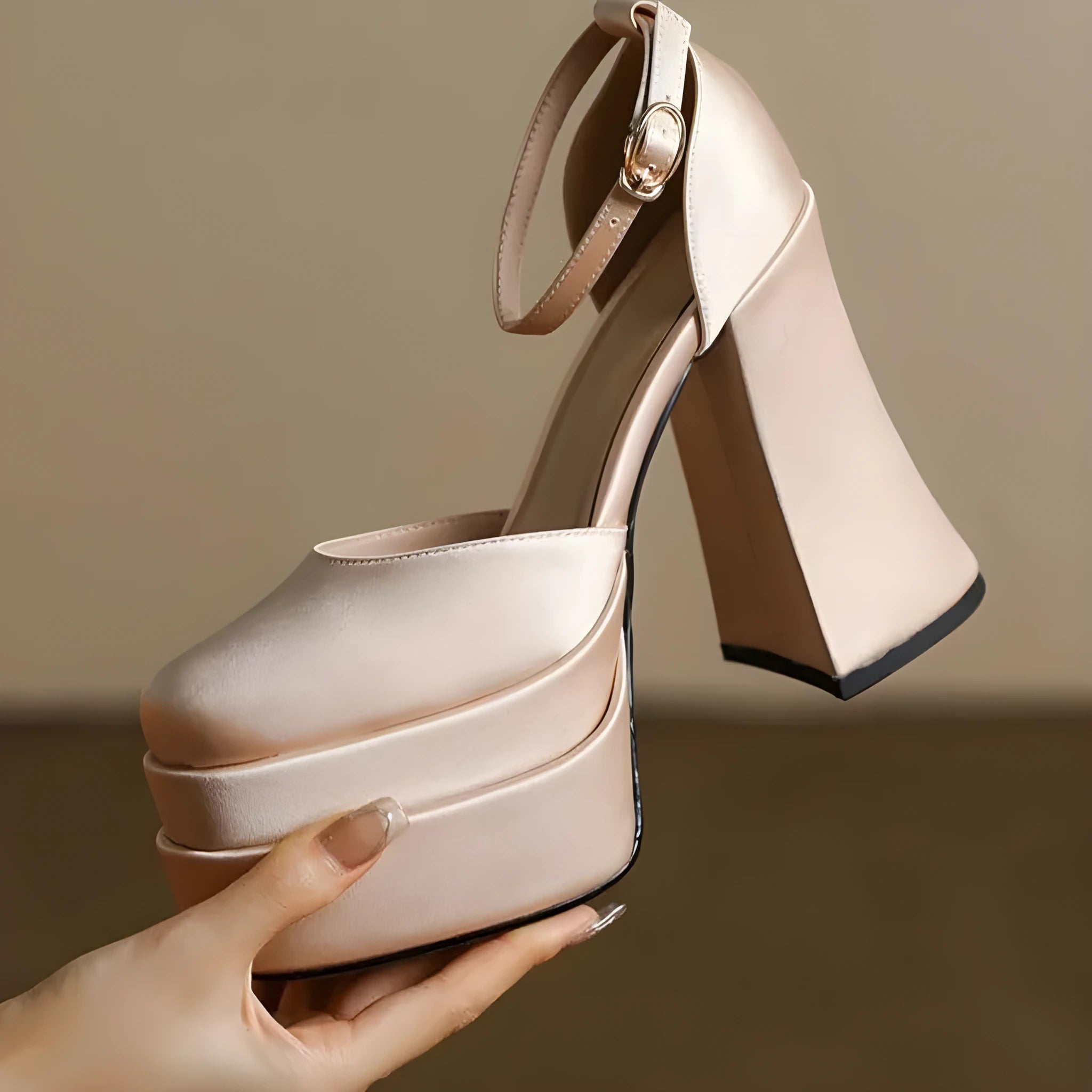 Women's white waterproof platform pumps with chunky 6-8cm heels and round toe design