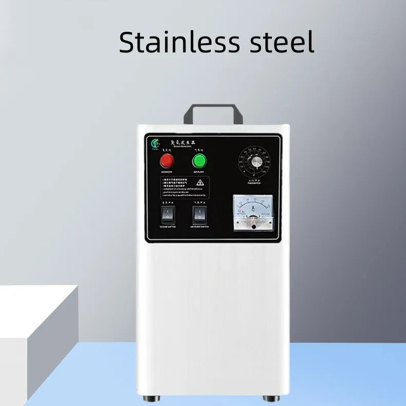 White and stainless steel ozone generator for cleaning fruit and vegetables with 20g per hour output