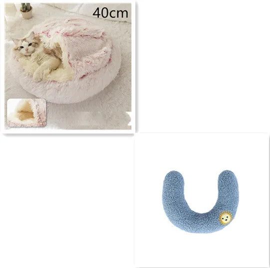 Round plush pet bed in brown for cats and small dogs, size 40cm