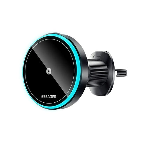 15W magnetic suction wireless charger bracket for car air outlet, Black, universal fit ABS construction