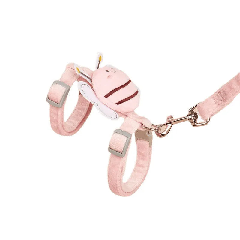 Bee-shaped adjustable cat harness and leash set in bright polyester colours